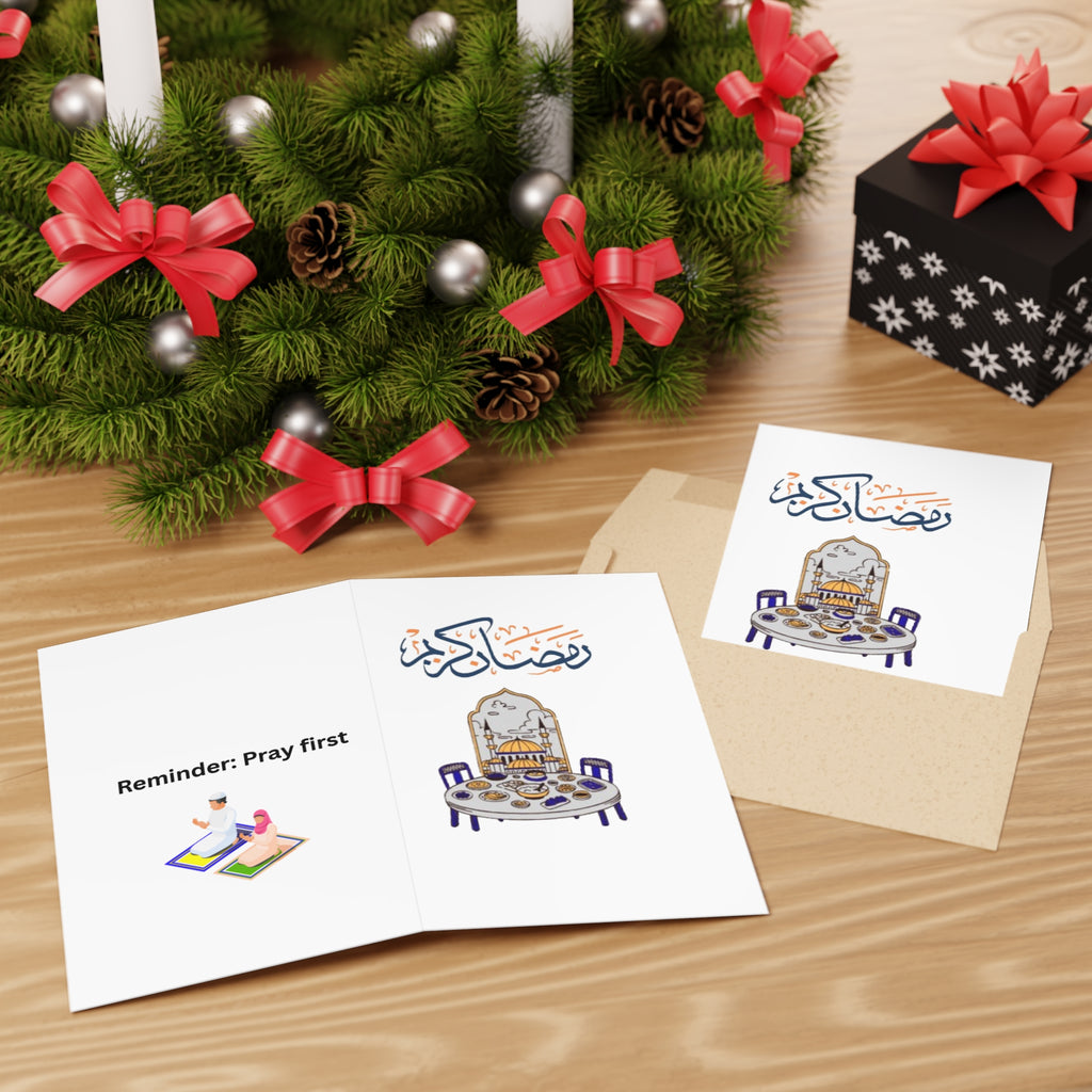 Ramadan Kareem Greeting Card — Muslim Prayer & Iftar Reminder Card (Single or 10-Pack)